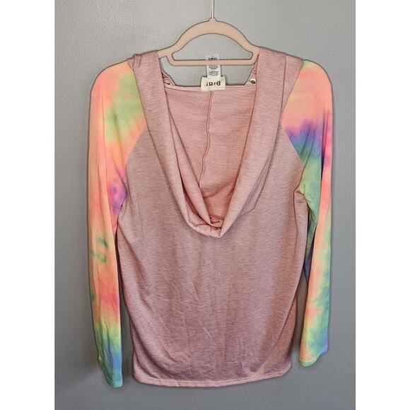 BIBI Lace Up Hoodie Pale Pink French Terry Tie Dye Lightweight Size Large L - Picture 3 of 7